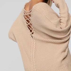 Fashion Nova Cream V-Neck Sweater